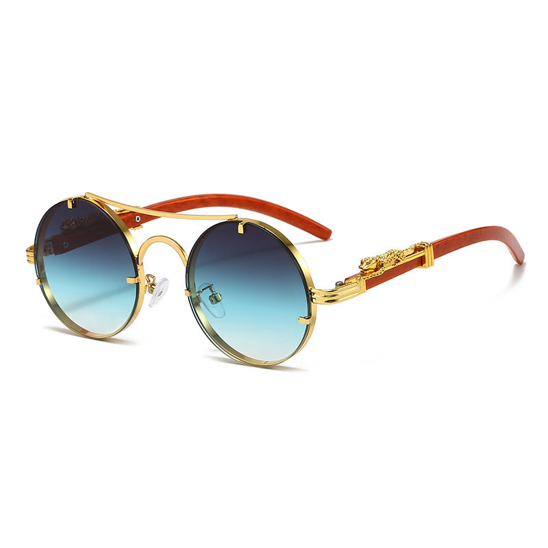 Retro double beam round frame sunglasses