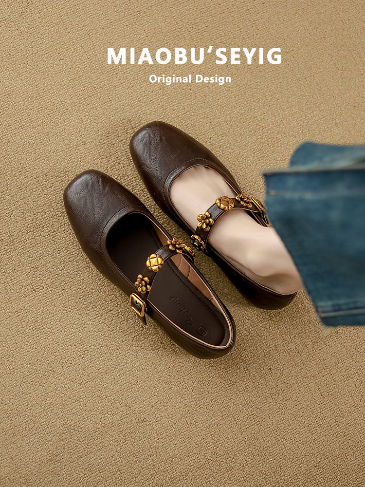 French Retro Leather Mary Jane Flats
