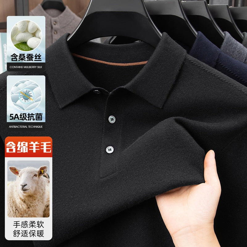 100% Wool Thickened Lapel Sweater for Men