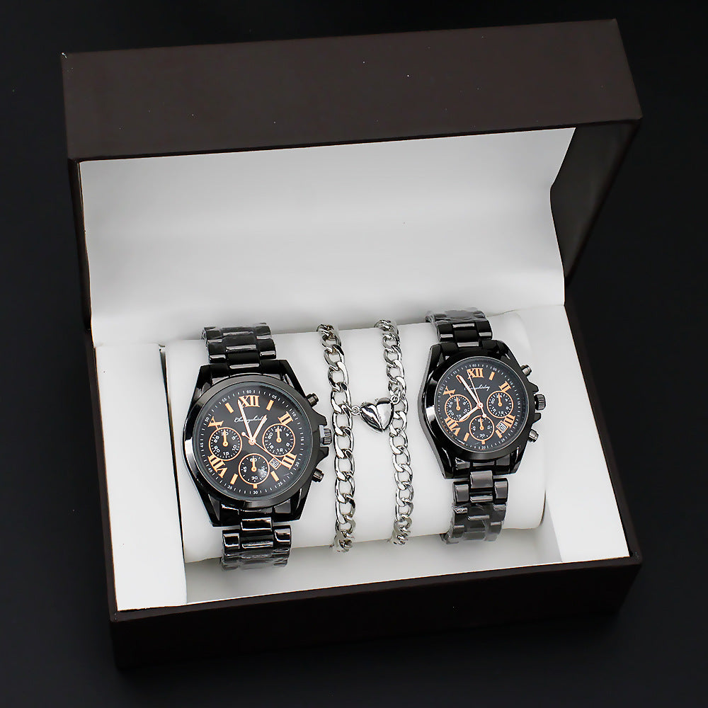 Couples pair stainless steel bracelet & watch set