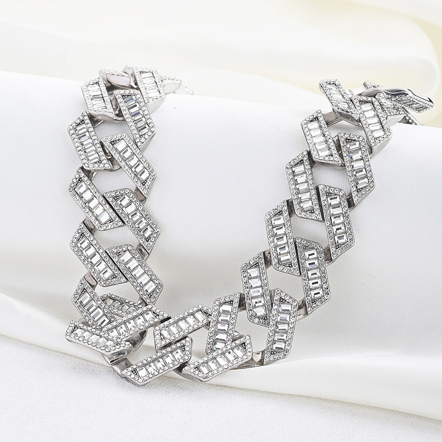 Trendy men's Cuban chain: Diamond zircon, 4-row hip hop necklace.