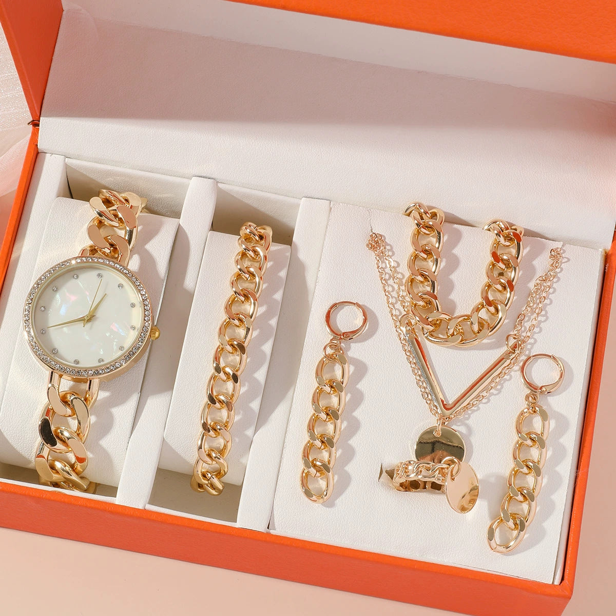 Fashion Square Bracelet, Watch, Multi-Layered Necklace, Sweater Chain Box Set
