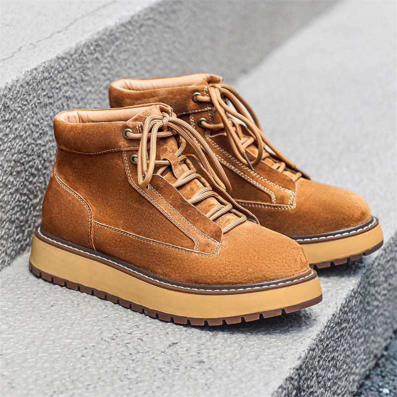 Men's Autumn Leather Mid-Top Cargo Boots