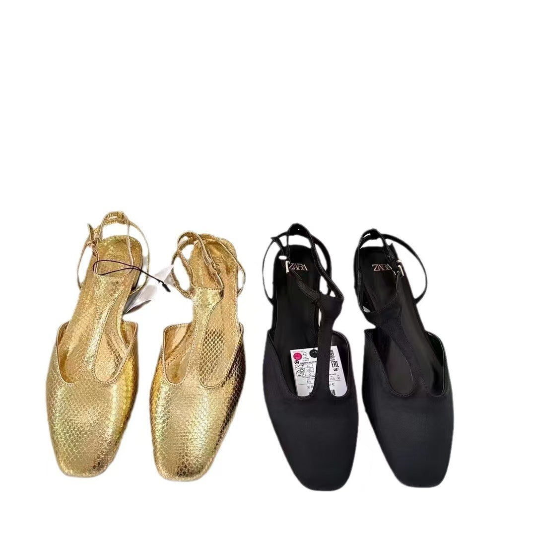 Women's Sling back Flat Sandals with Metal Toe