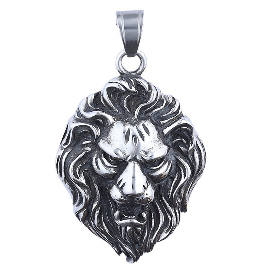 Titanium steel lion head pendant necklace.