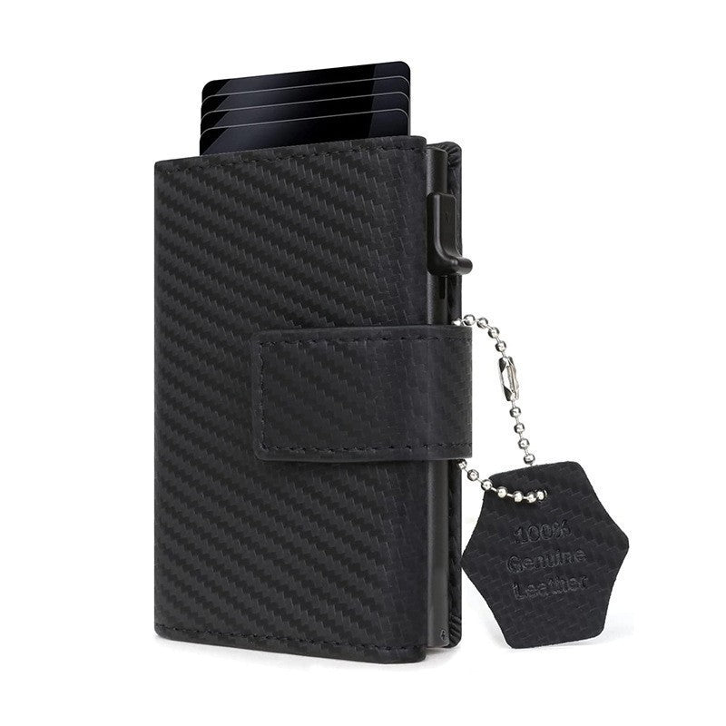 Spot cowhide wallet men's RFID folding wallet high-end automatic elastic card holder metal card holder genuine leather card bag
