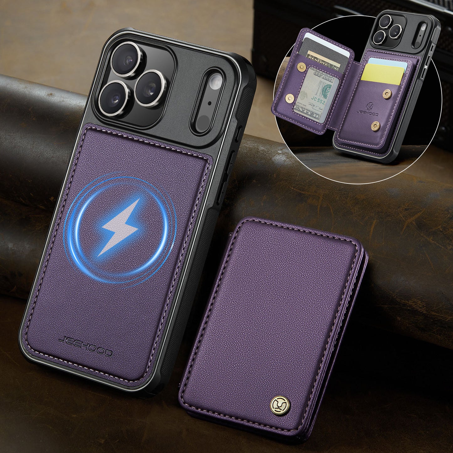 Mag Leather 2-in-1 Series Magnetic Card & Wireless Charging Case for iPhone