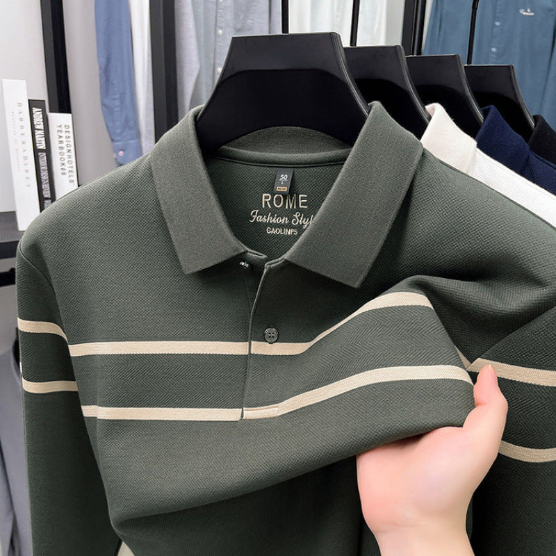 Men's Striped Long Sleeve Polo Shirt