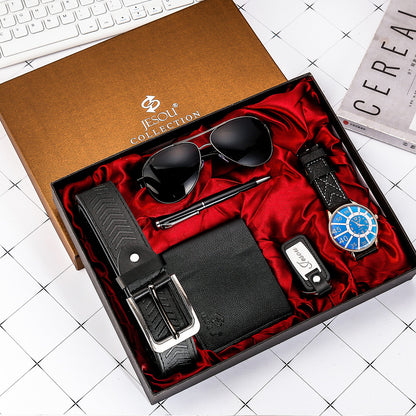 Men’s Gift Set – Quartz Watch, Belt, Wallet, Glasses & Keychain Combo
