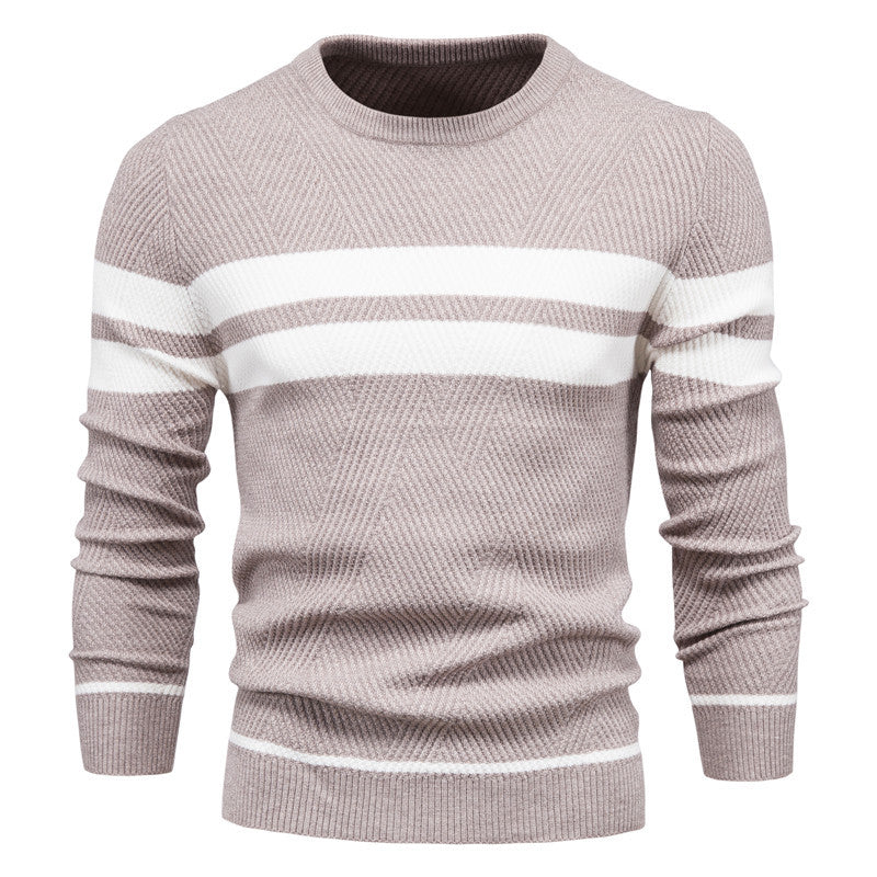 Men's striped, color-block, round-neck sweater