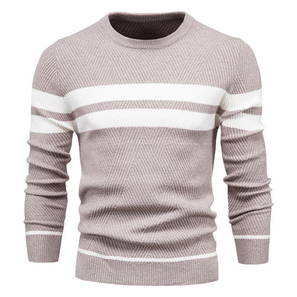 Men's striped, color-block, round-neck sweater