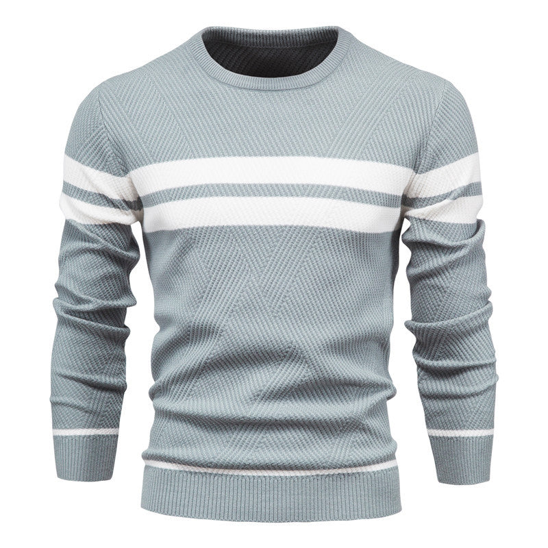 Men's striped, color-block, round-neck sweater