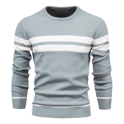 Men's striped, color-block, round-neck sweater