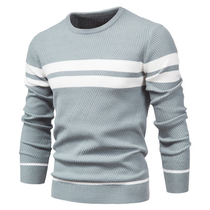 Men's striped, color-block, round-neck sweater