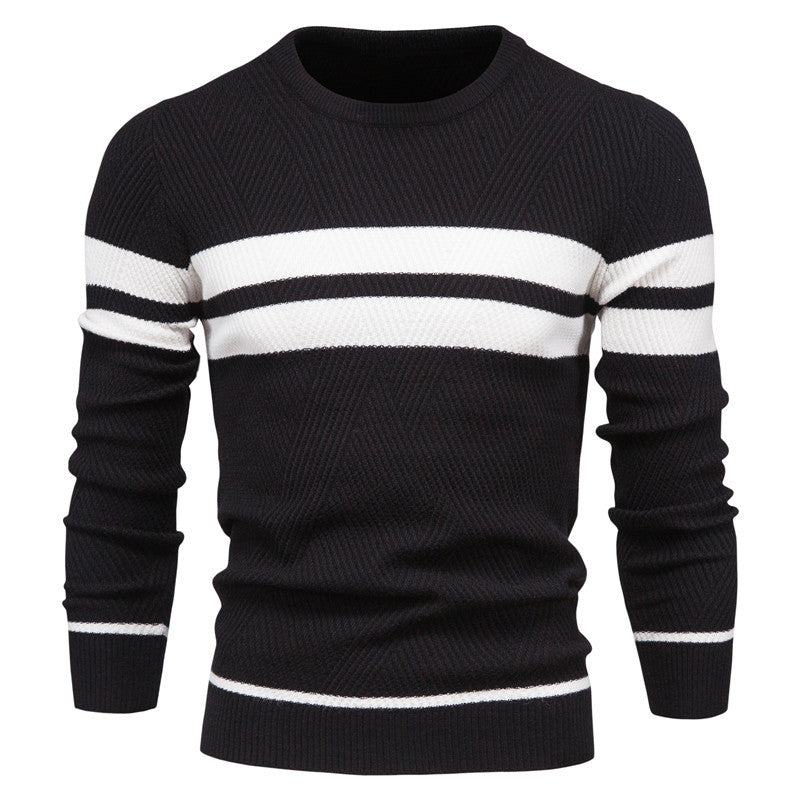 Men's striped, color-block, round-neck sweater