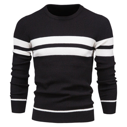 Men's striped, color-block, round-neck sweater