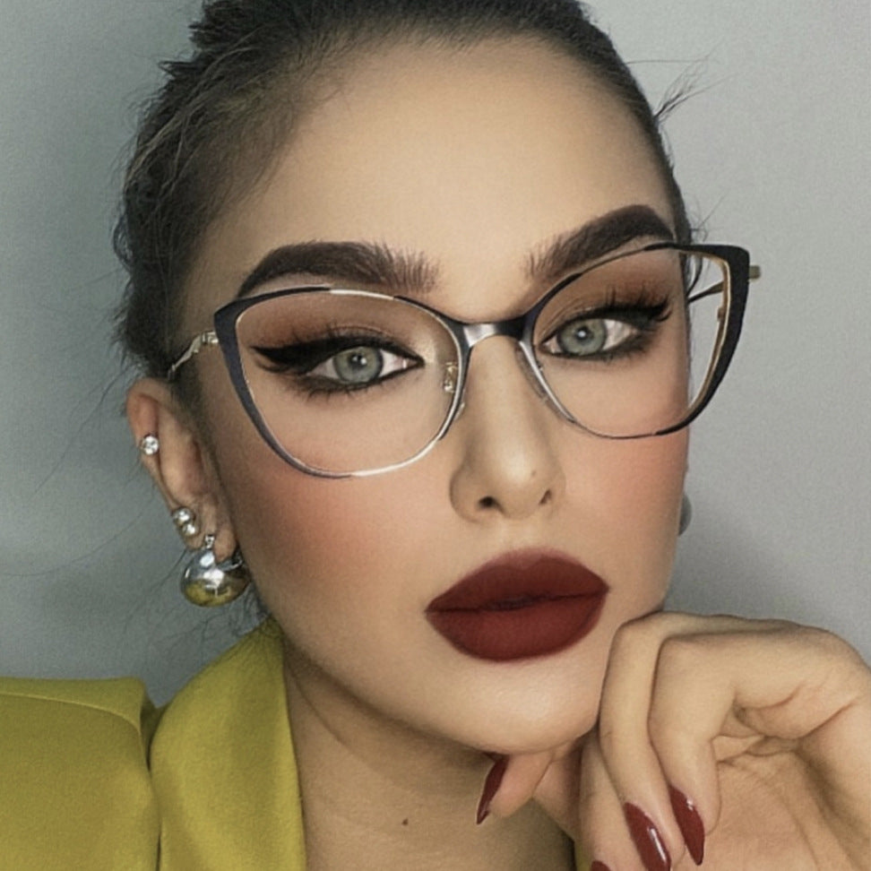 Trendy cat-eye glasses: European/American style, blue light blocking