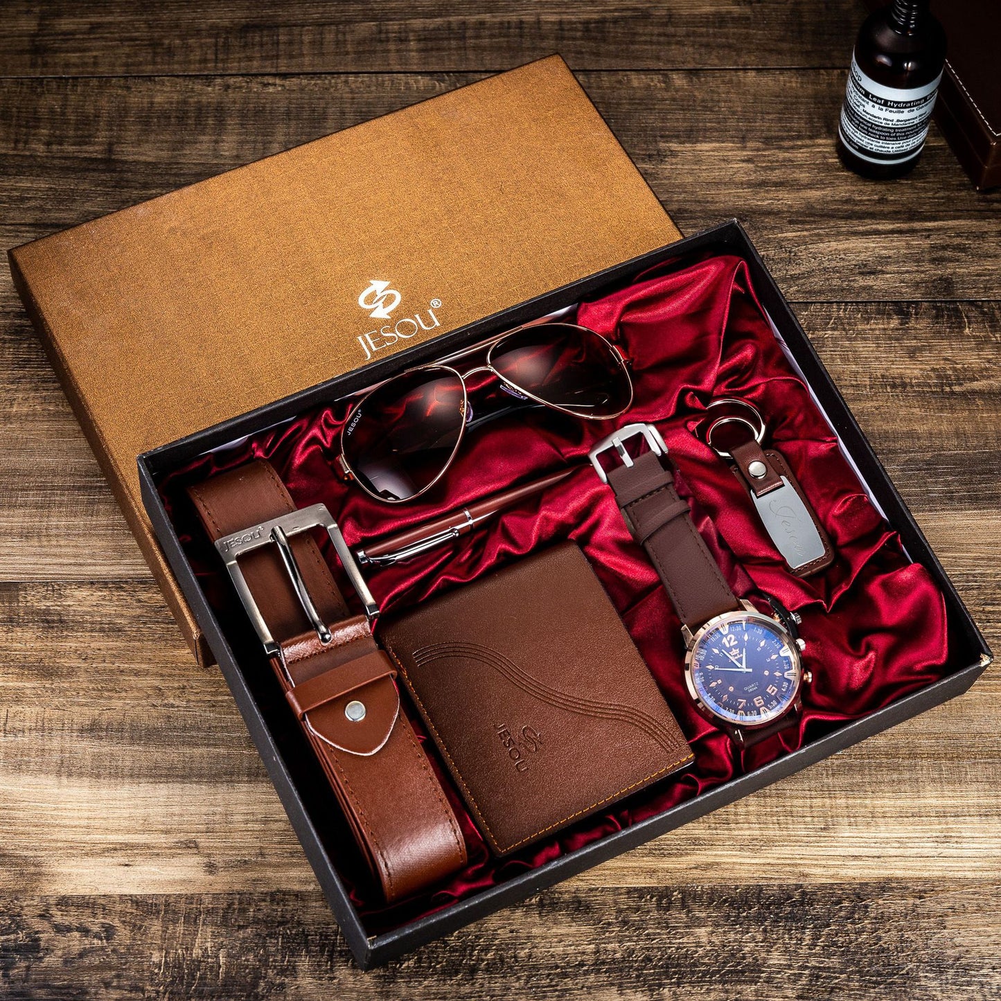 Men’s Gift Set – Quartz Watch, Belt, Wallet, Glasses & Keychain Combo