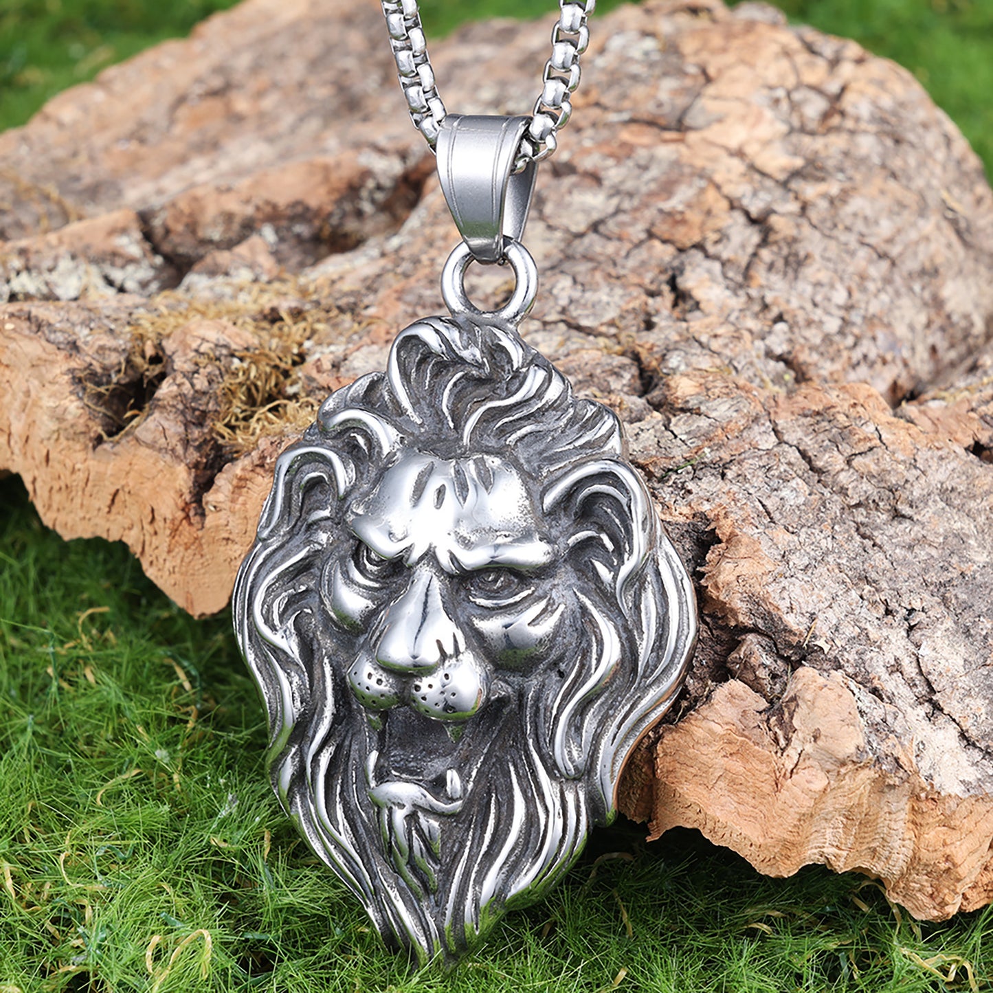 Titanium steel lion head pendant necklace.
