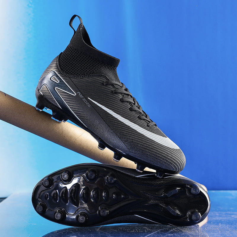 Unisex high top soccer cleats for pro outdoor grass training with AG spikes.