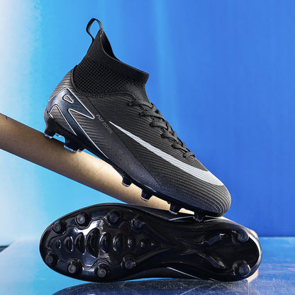 Unisex high top soccer cleats for pro outdoor grass training with AG spikes.