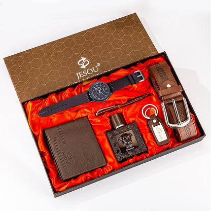 Men's Gift Set Beautiful Packaging Watch + Leather Tie Belt Wallet Simple Combo Set - 6pes set