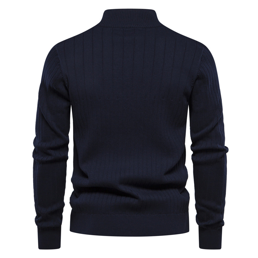 Men's Euro knit sweater: zip neck, solid