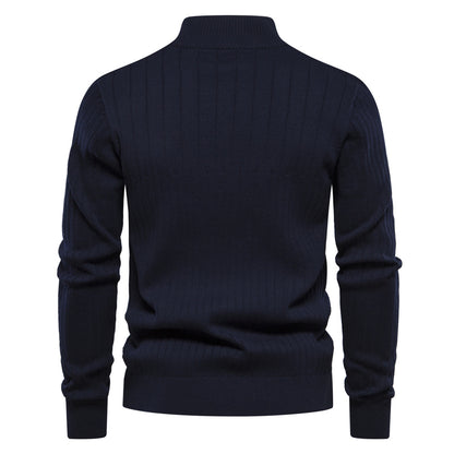 Men's Euro knit sweater: zip neck, solid