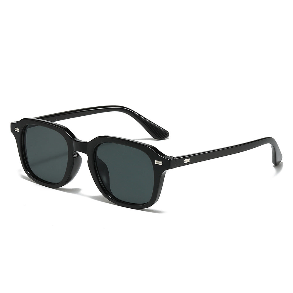 Classic square narrow frame sunglasses with gradient lenses and UV protection.