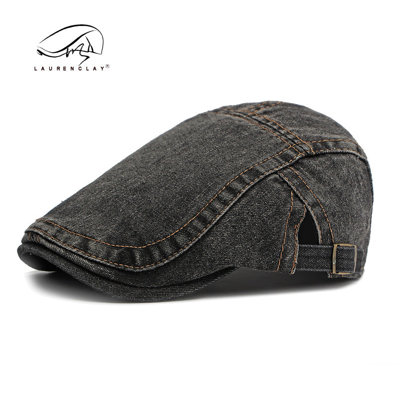 Men's washed denim beret, retro Korean style