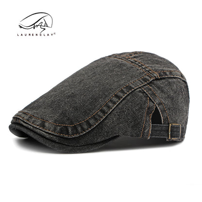 Men's washed denim beret, retro Korean style