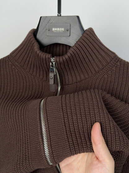 Pure Cotton Dual-Zip Heavyweight Knit Jacket