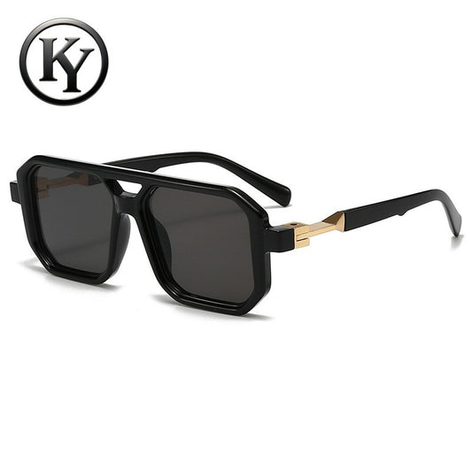 Retro Double-Bridge Square Sunglasses