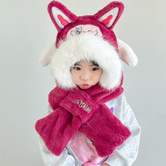 Children's warm plush hat scarf