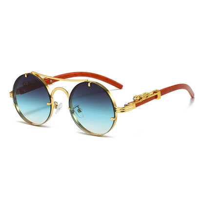 Retro double beam round frame sunglasses