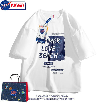 NASA co-branded, loose, short-sleeved cotton summer T-shirt