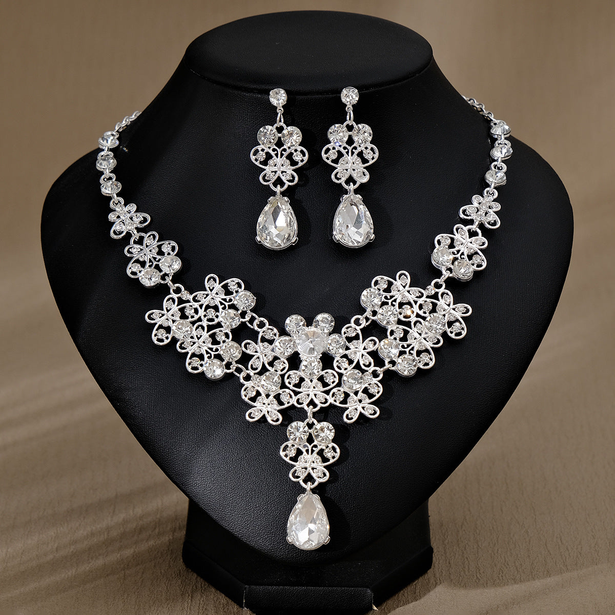 Rhinestone  jewelry set: earrings and necklace.