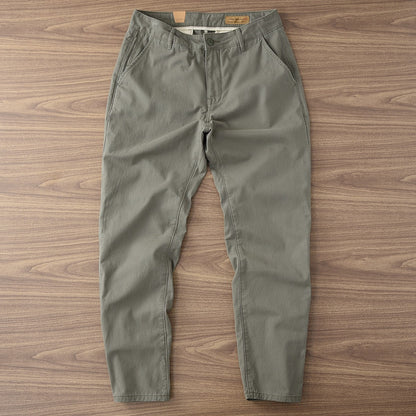 Retro Washed Cotton Slim Straight Cargo Slacks