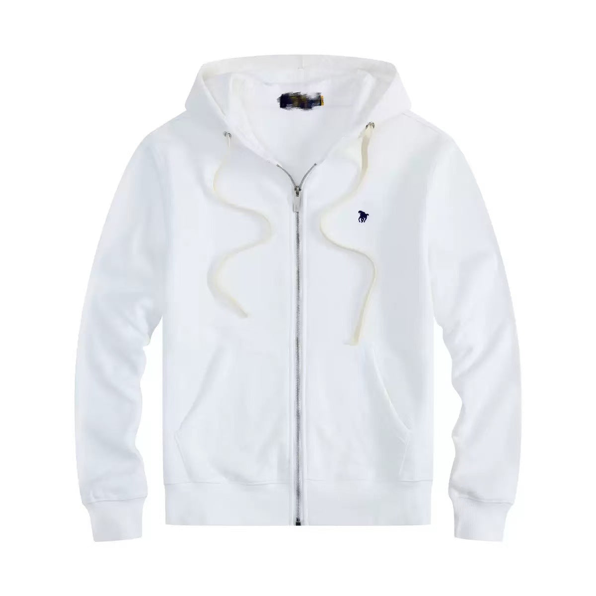 Men's fleece-lined, long-sleeve polo sweatshirt. Pony embroidery