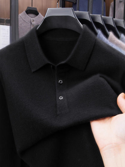 100% Wool Thickened Lapel Sweater for Men