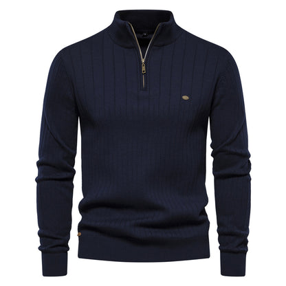Men's Euro knit sweater: zip neck, solid
