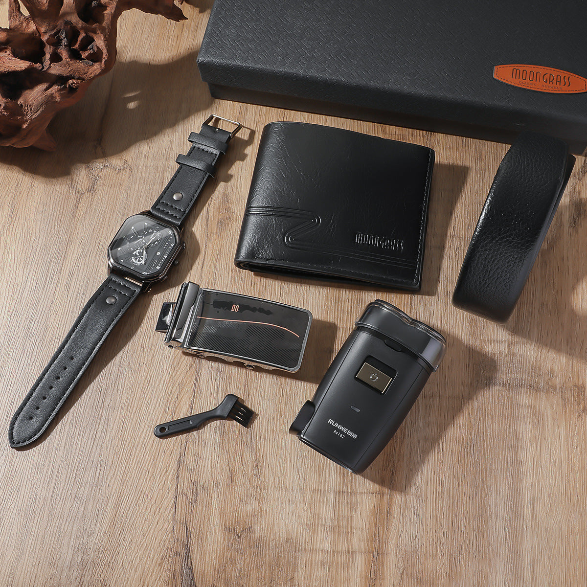 Men's Generous Dial Belt  Watch Wallet Razor Belt  Black Gift Set
