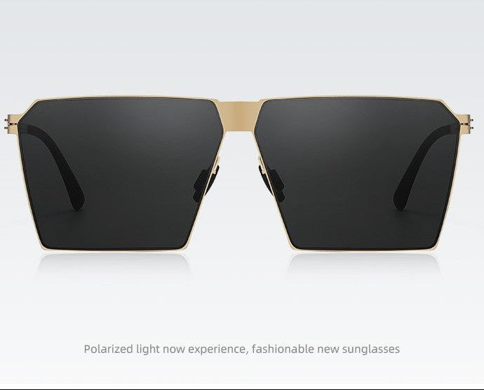 Men's square sunglasses: thin, screwless, spring-leg design for fashion, driving, photography.