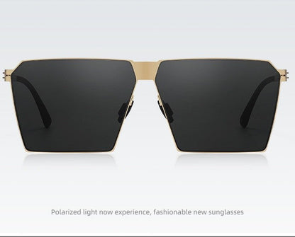 Men's square sunglasses: thin, screwless, spring-leg design for fashion, driving, photography.