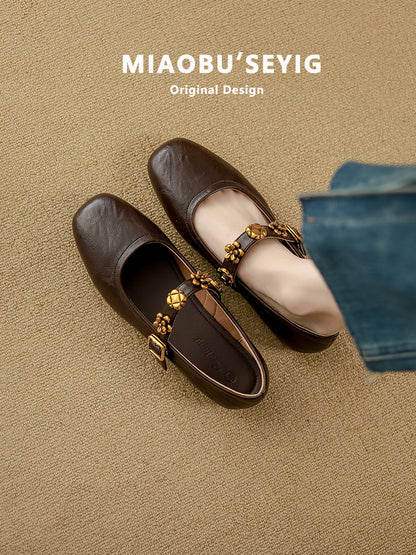 French Retro Leather Mary Jane Flats
