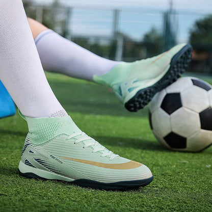 Unisex high top soccer cleats for pro outdoor grass training with AG spikes.