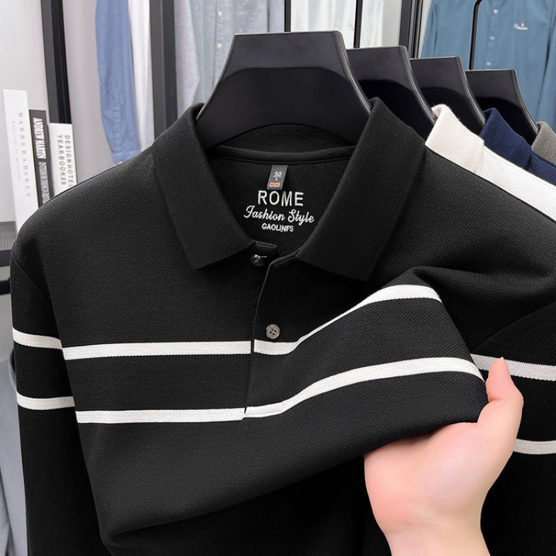 Men's Striped Long Sleeve Polo Shirt