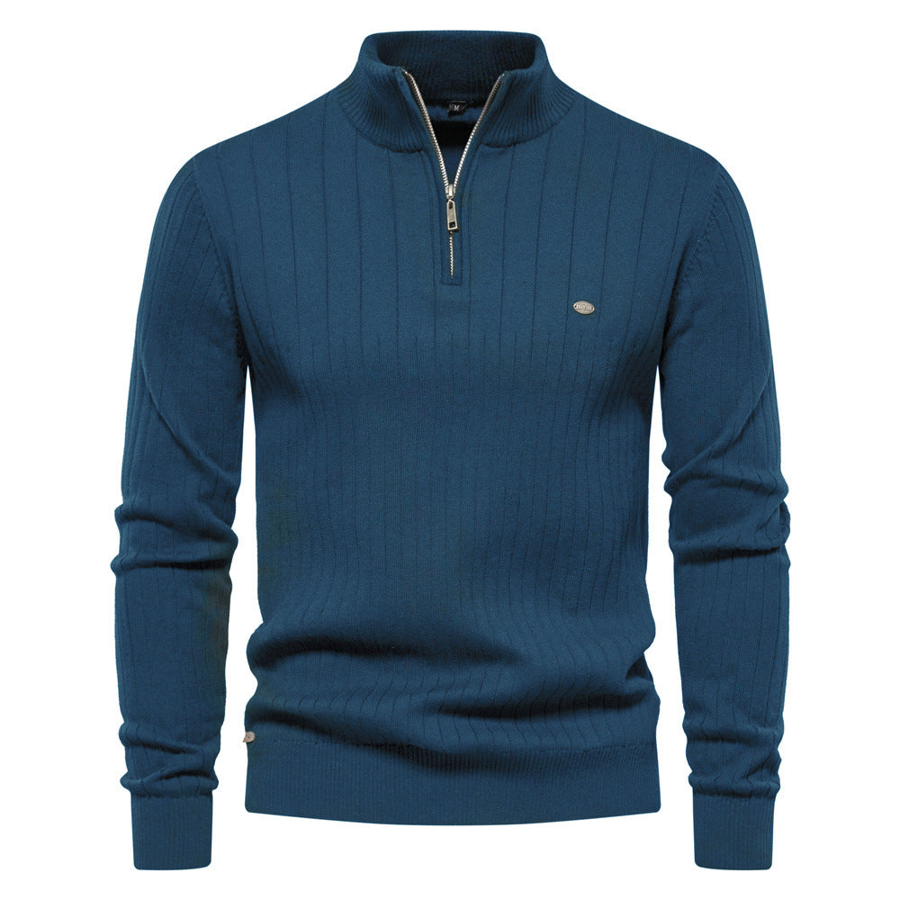 Men's Euro knit sweater: zip neck, solid