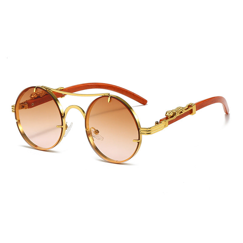 Retro double beam round frame sunglasses