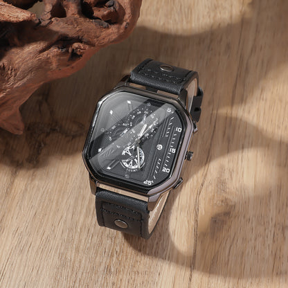 Men's Generous Dial Belt  Watch Wallet Razor Belt  Black Gift Set